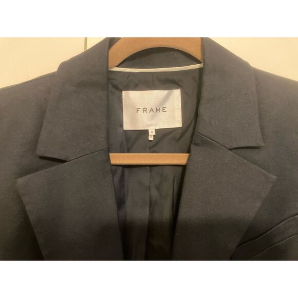 Frame Double Breasted Crop Blazer Jacket Sz 6 Navy NWT Linen Blend gold Nautical - Picture 2 of 12